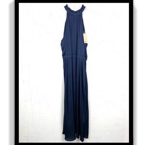 Elie Tahari Womens Blouson Ruffle Halter Midi Dress Blue Sleeveless Size 10